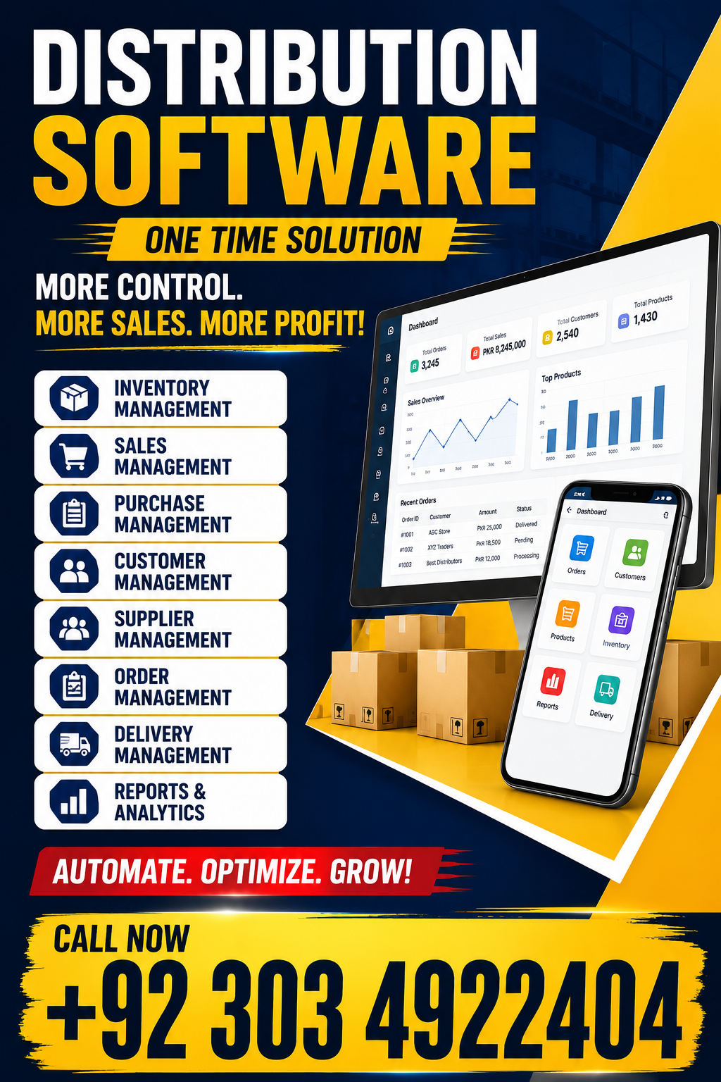 Distribution management software for stock, sales, inventory, warehouse, delivery and customer payment management in Pakistan